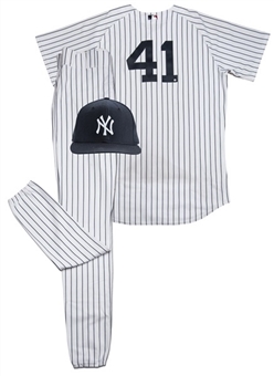 2006 Randy Johnson Photo-Matched Game Used Yankees Home Jersey and Cap (Win on 4/13/06) (MLB & Steiner)